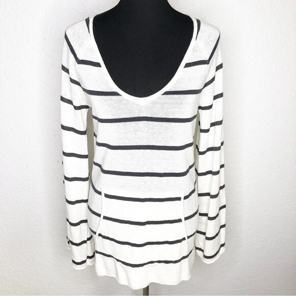 Chaser off white black striped linen sweater size Medium - Picture 1 of 15